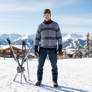 Vintage The Lodge Knit Sweater Men Houndstooth Plaid Bird Eye Preppy Large 90's‎